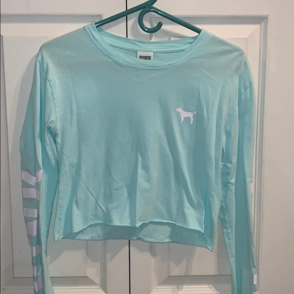 Mint green PINK long sleeve crop top